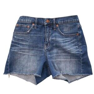 EUC MadeWell women's high rise distressed destroyed denim jean shorts, 26